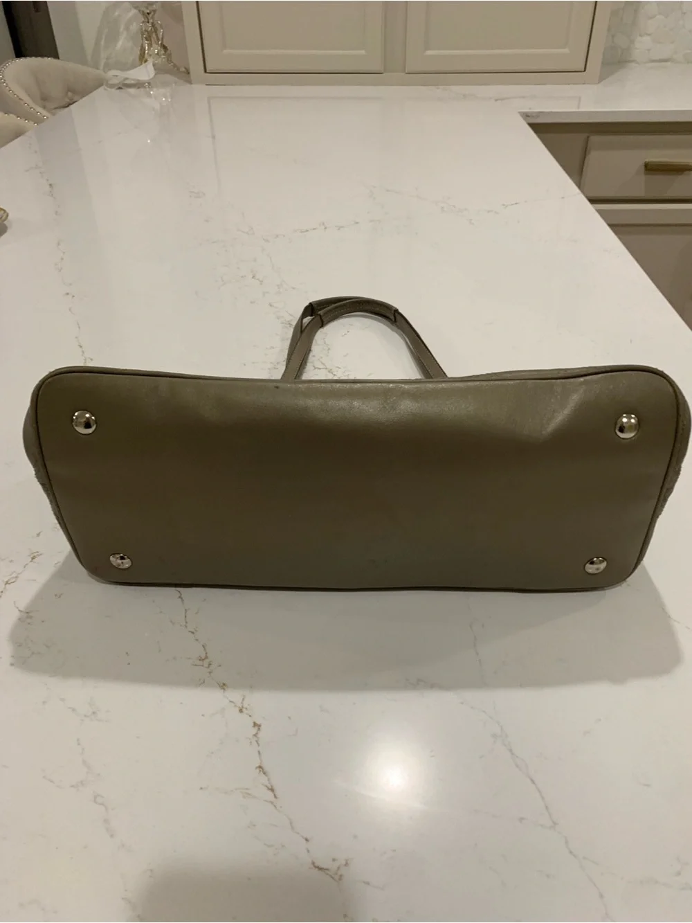 Coach Olive-Taupe Signature Shoulder Leather Tote Bag
